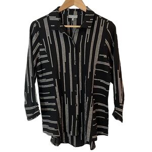 Habitat Button Down Shirt Women’s S Black White Stripe Detail Cotton Tunic EUC